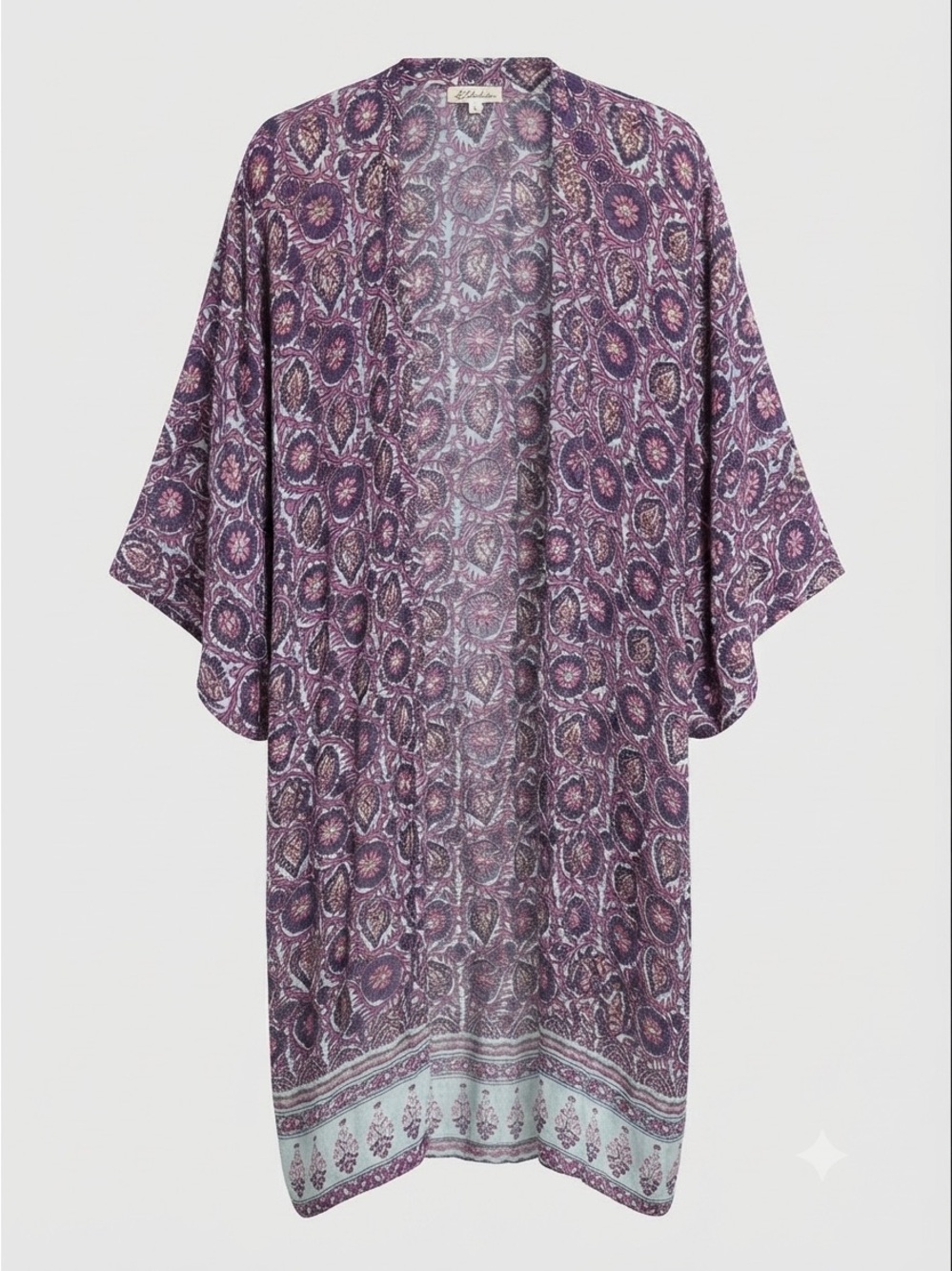 Arnhem Purple Paisley Floral Kimono Duster Maxi Jacket Cover-Up Boho Medium